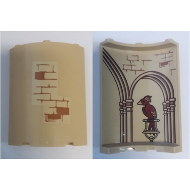 tan cylinder quarter 4 x 4 x 6 with brick wall outside and bird hp fawkes columns with arches and brick wall inside pattern stickers - set 75948
