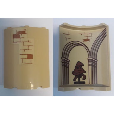 tan cylinder quarter 4 x 4 x 6 with brick wall outside and sorting hat columns with arches and brick wall inside pattern stickers - set 75948