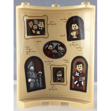 tan cylinder quarter 4 x 4 x 6 with bricks and six portraits with knight pattern on inside sticker - set 71043