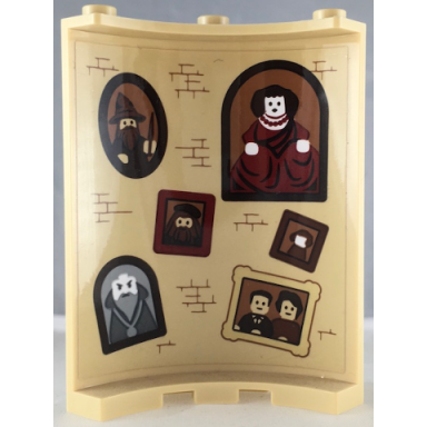 tan cylinder quarter 4 x 4 x 6 with bricks and six portraits with wizard pattern on inside sticker - set 71043
