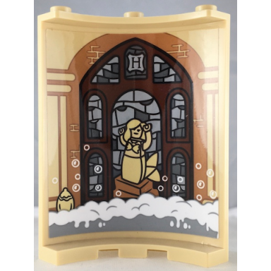 tan cylinder quarter 4 x 4 x 6 with bricks bubbles stained glass windows and mermaid pattern on inside sticker - set 71043