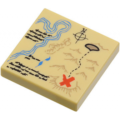 tan tile 2 x 2 with map river dark tan mountains handwriting and red x pattern