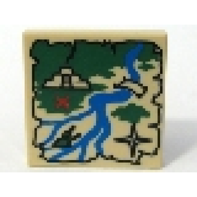 tan tile 2 x 2 with map river mayan aztec ruins and red x pattern
