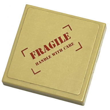 tan tile 2 x 2 with fragile handle with care pattern sticker - sets 8196 8199