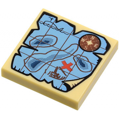 tan tile 2 x 2 with map nautical with red x pattern