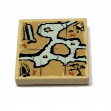 tan tile 2 x 2 with map cave tree house waterfall pattern