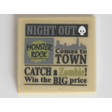 tan tile 2 x 2 with newspaper night out monster rock comes to town and catch a zombie! win the big price pattern sticker - set 10228