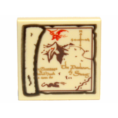 tan tile 2 x 2 with map lonely mountain desolation of smaug pattern