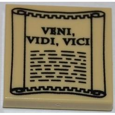 tan tile 2 x 2 with veni vidi vici on scroll pattern