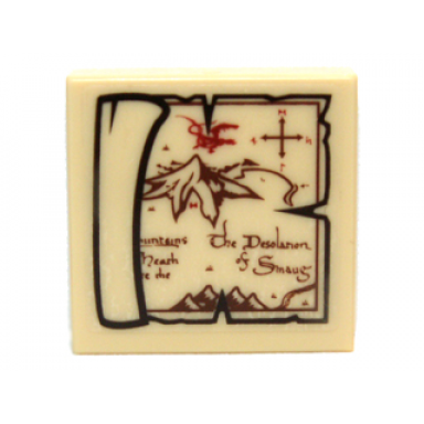 tan tile 2 x 2 with map lonely mountain desolation of smaug pattern sticker - set 79003