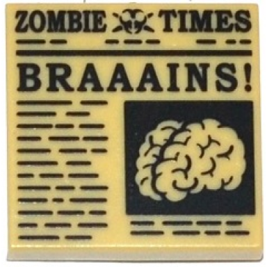 tan tile 2 x 2 with newspaper zombie times and braaains! pattern