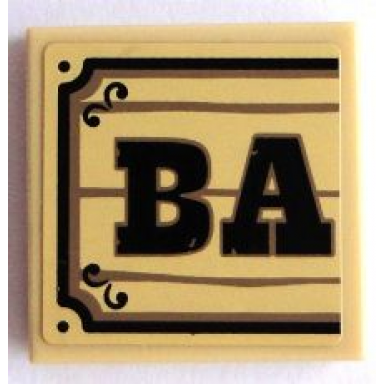 tan tile 2 x 2 with black ba on wood plaque background pattern sticker - set 70800