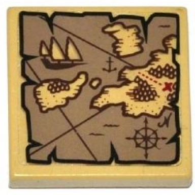 tan tile 2 x 2 with map islands anchor and ship pattern sticker - set 79008