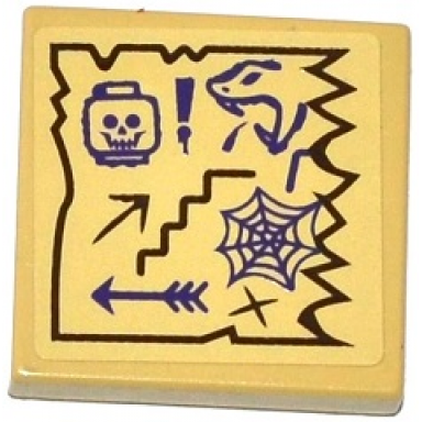 tan tile 2 x 2 with map arrows skull and snake heads exclamation mark and spider web pattern sticker - set 70749