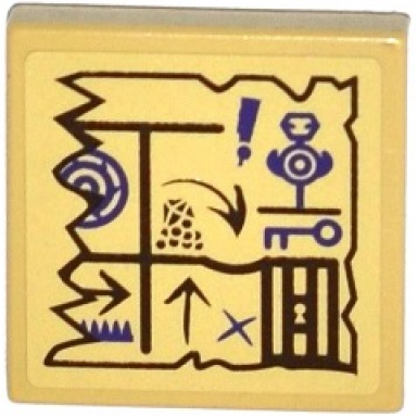 tan tile 2 x 2 with map arrows exclamation mark key and jail door pattern sticker - set 70749