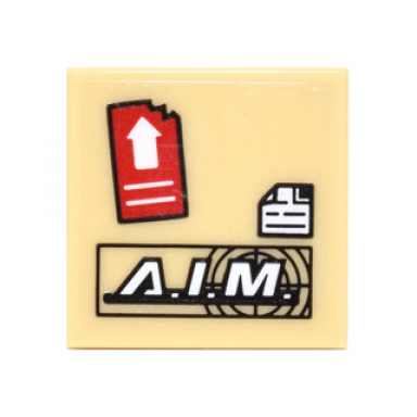 tan tile 2 x 2 with a.i.m logo red rectangle with white arrow and white square with bent corner pattern sticker - set 75061