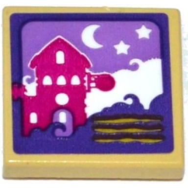 tan tile 2 x 2 with house moon and stars scene pattern sticker - set 41176
