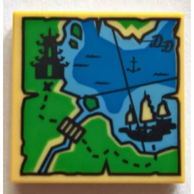tan tile 2 x 2 with ninjago map with pagoda bridge ship anchor water dotted line trail and script dd pattern