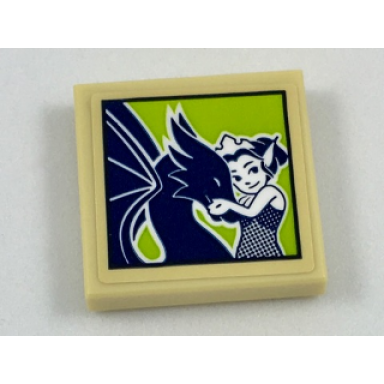 tan tile 2 x 2 with framed picture of dark blue dragon and rosalyn nightshade on lime background pattern sticker - set 41187