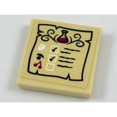 tan tile 2 x 2 with erlenmeyer flask and leaf mushroom and cherries healing potion recipe pattern sticker - set 41187