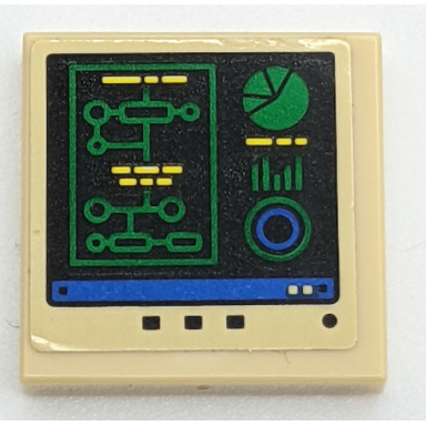 tan tile 2 x 2 with screen and green diagrams pattern sticker - set 70901