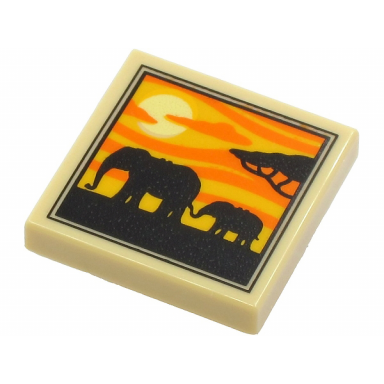 tan tile 2 x 2 with 2 elephants tree and sunset pattern