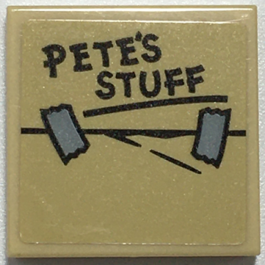 tan tile 2 x 2 with peteâs stuff and tape pattern sticker - set 76108