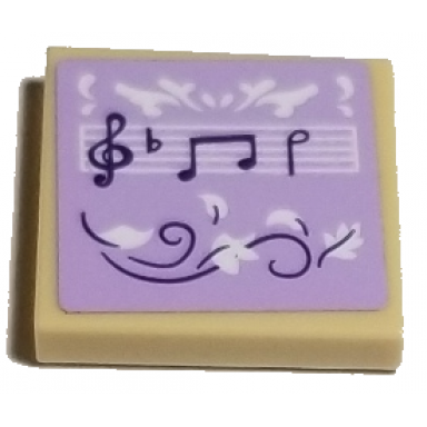 tan tile 2 x 2 with dark purple treble clef and notes white scale and leaves on lavender background pattern sticker - set 41193