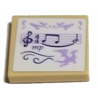 tan tile 2 x 2 with dark purple treble clef notes and mp lavender scale and dragon silhouette on white background pattern sticker - set 41193