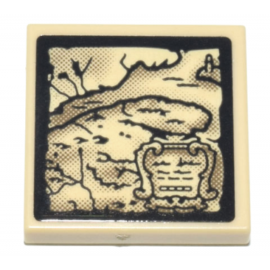 tan tile 2 x 2 with dark tan and black parchment map of st lawrence river lighthouse and legend pattern sticker - set 21335