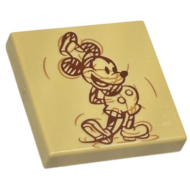tan tile 2 x 2 with reddish brown and medium nougat mickey mouse sketch drawing pattern