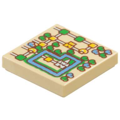 tan tile 2 x 2 with super mario world map with castle and moat pattern