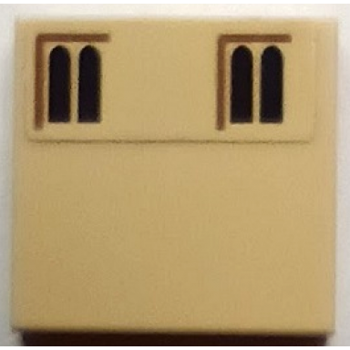 tan tile 2 x 2 with dark brown windows and reddish brown lines pattern sticker - set 71043