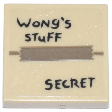 tan tile 2 x 2 with cardboard box top with dark tan tape and black wongs stuff secret pattern sticker - set 76218