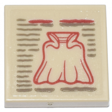 tan tile 2 x 2 with red cape cloak of levitation and dark tan text pattern sticker - set 76218