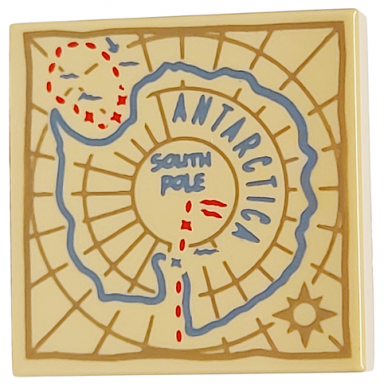 tan tile 2 x 2 with map with medium blue antarctica and south pole dark tan compass rose and border red dotted lines pattern