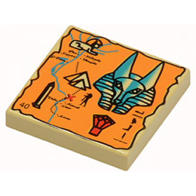 tan tile 2 x 2 with map orange and hieroglyphs 40 pattern