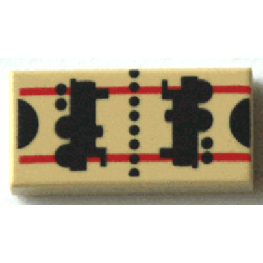 tan tile 1 x 2 with black locomotives dots and half circles red lines pattern hp train ticket