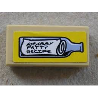 tan tile 1 x 2 with krabby patty recipe in bottle pattern sticker - set 3825