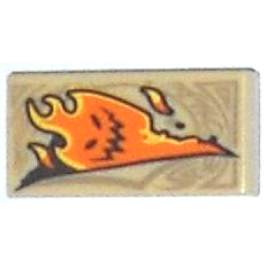 tan tile 1 x 2 with dark tan markings and orange fire monster with black mouth and eyes pattern nexo knights book of deception