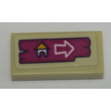 tan tile 1 x 2 with campsite arrow sign on magenta board pattern sticker - set 41121
