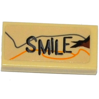 tan tile 1 x 2 with smile and wood grain pattern sticker - set 75823