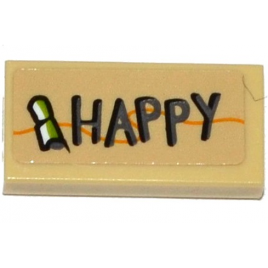 tan tile 1 x 2 with happy and wood grain pattern sticker - set 75823