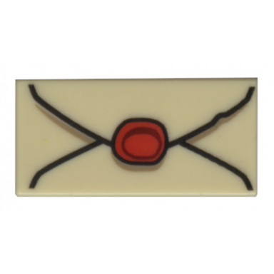 tan tile 1 x 2 with envelope with red wax seal and dark tan highlights pattern
