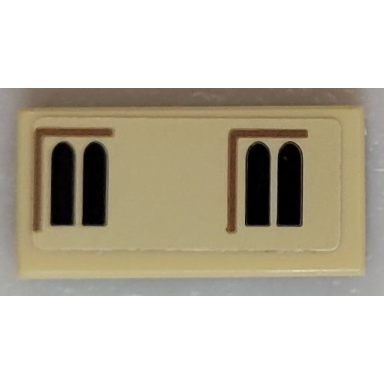 tan tile 1 x 2 with dark brown windows and reddish brown lines pattern sticker - set 71043