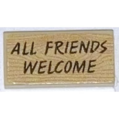 tan tile 1 x 2 with wood grain and all friends welcome pattern sticker - set st