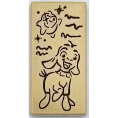 tan tile 1 x 2 with reddish brown lamb goat wish star dots sparkles and scribbles pattern