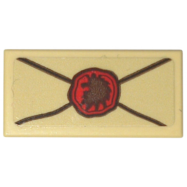 tan tile 1 x 2 with envelope with red wax seal with lion imprint pattern sticker - set 10332