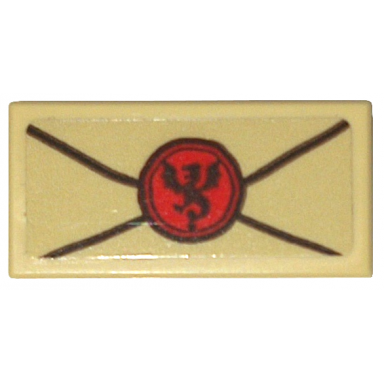 tan tile 1 x 2 with envelope with red wax seal with dragon imprint pattern sticker - set 10332
