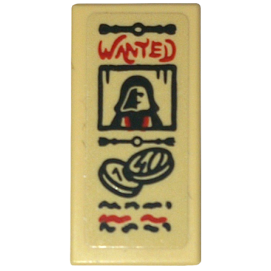 tan tile 1 x 2 with red wanted poster and black photo and coins pattern sticker - set 10332
